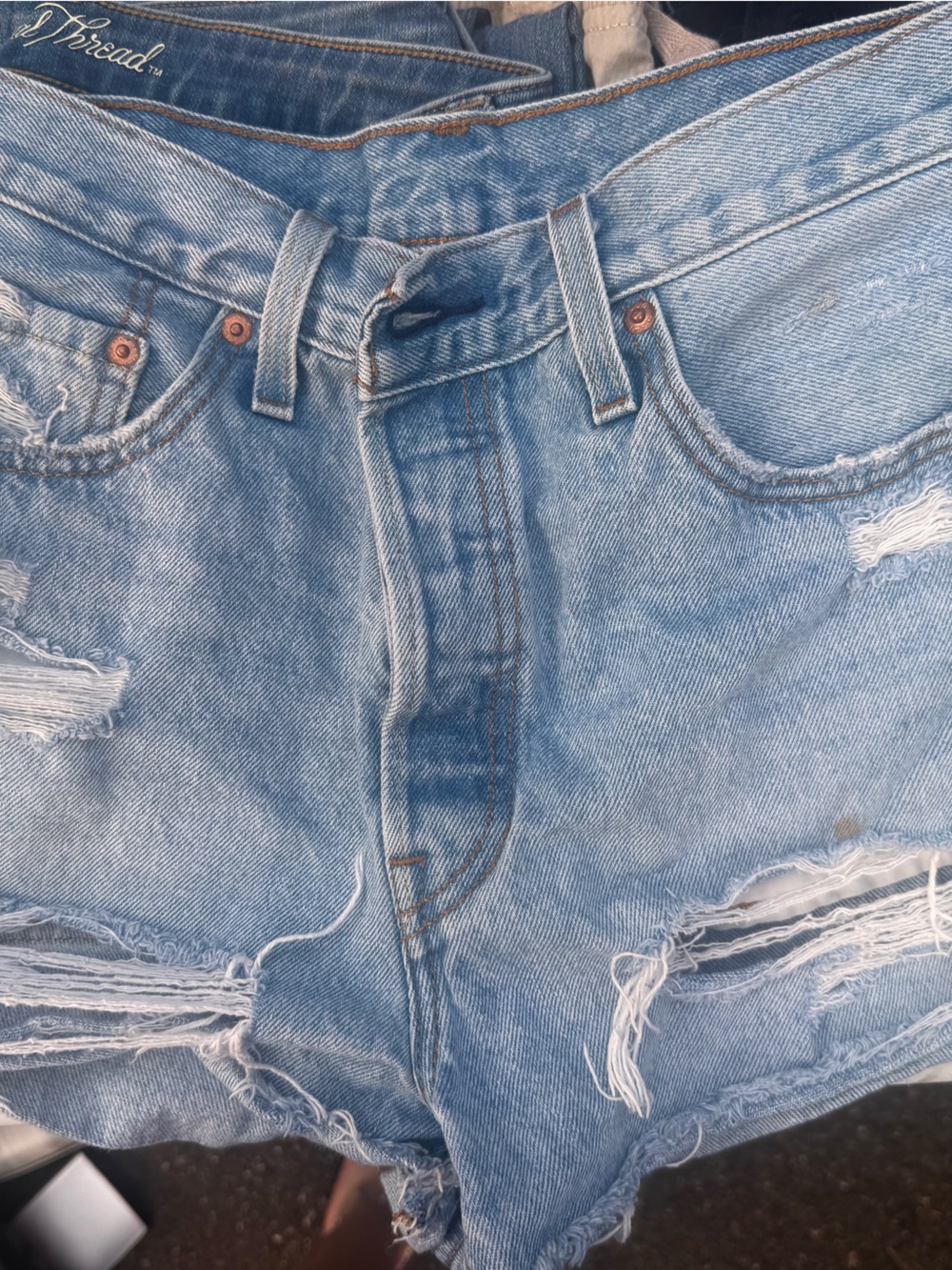 Levi's Light Blue Distressed Denim Shorts